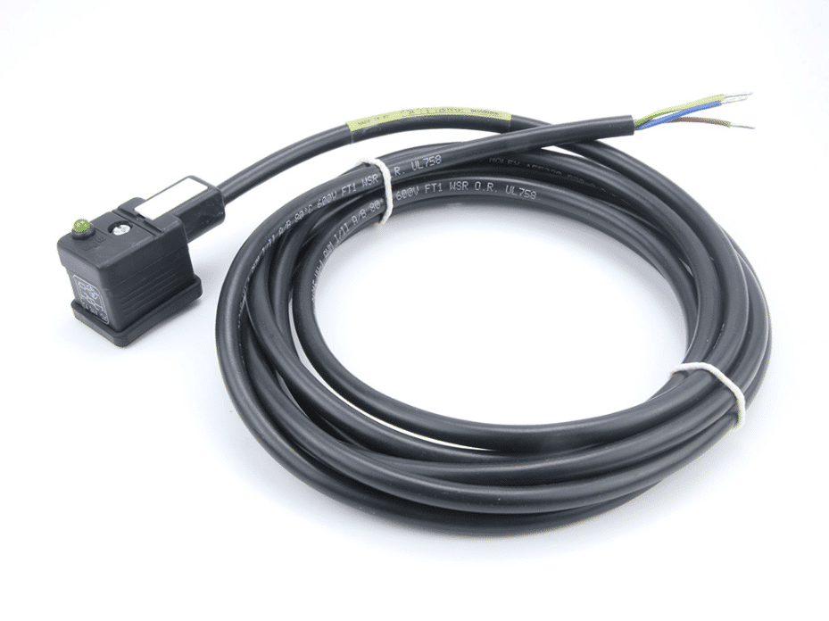 mPm DIN Valve Connector, Form B - 11mm 2 Pole to 3.0m Black WSOR UL Cable Pigtail, Yellow LED + VDR, Black Profile Nitrile Gasket, 24V