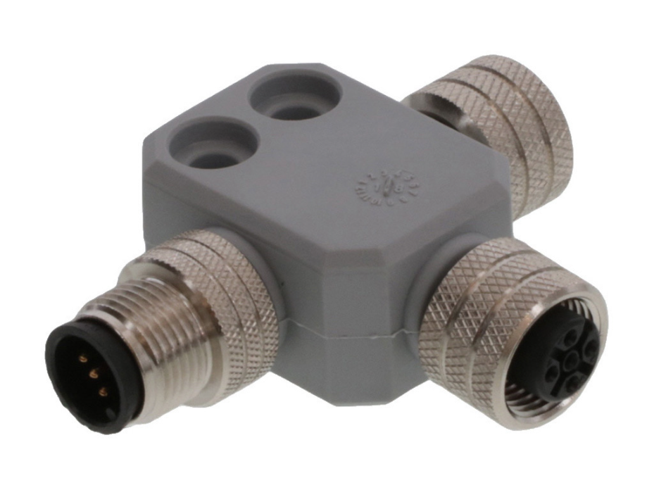 Micro-Change (M12) Tee, 5 Pole, Two Female, One Male, meets NMEA 2000