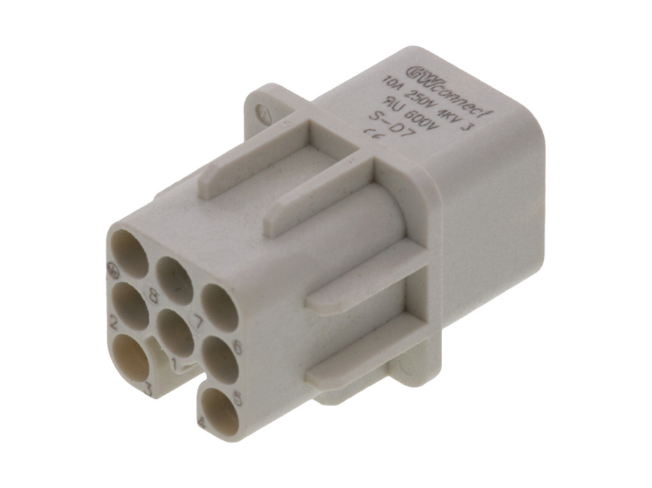 GWconnect Crimp Contact Insert, Female, 7-Pole, 10A, for Crimp Contacts,  Size 3A «21x21», Grey