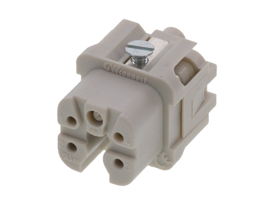 GWconnect Screw Terminal Insert, Female, 4-Pole, 10A, without Wire Protection, Silver (Ag) Plated Contacts, Size 3A «21x21»