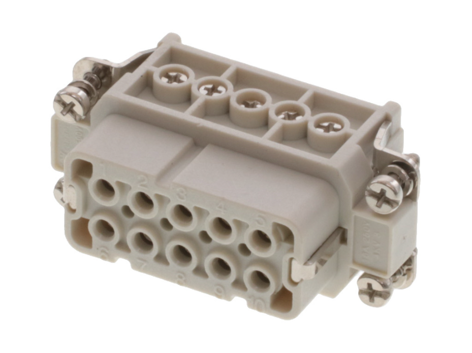 GWconnect Screw Terminal Insert, Female, 10-Pole, 16A, with Wire Protection, Silver (Ag) Plated Contacts, Size 10A «49x16»