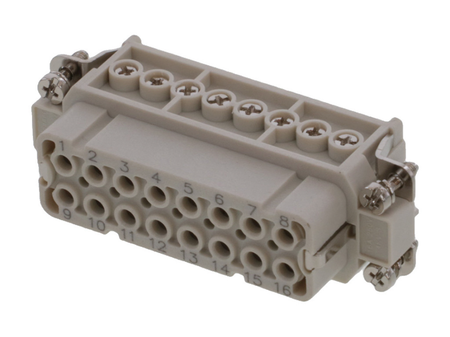 GWconnect Screw Terminal Insert, Female, 16-Pole, 16A, Numbered 1-16, with Wire Protection, Silver (Ag) Plated Contacts, Size 16A «66x16»