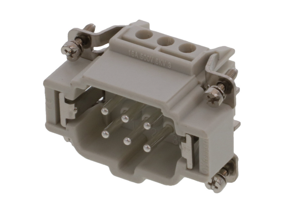 GWconnect Screw Terminal Insert, Male, 6-Pole, 16A, with Wire Protection, Silver (Ag) Plated Contacts, Size 6B «44x27»