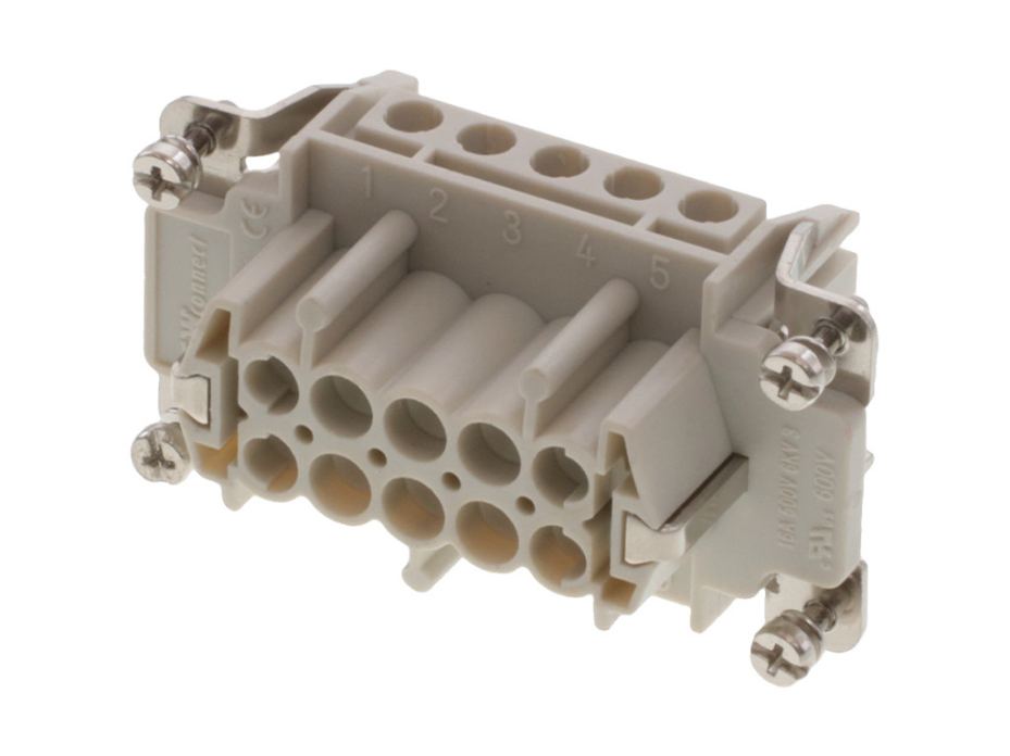 GWconnect Screw Terminal Insert, Female, 10-Pole, 16A, with Wire Protection, Silver (Ag) Plated Contacts, Size 10B «57x27»