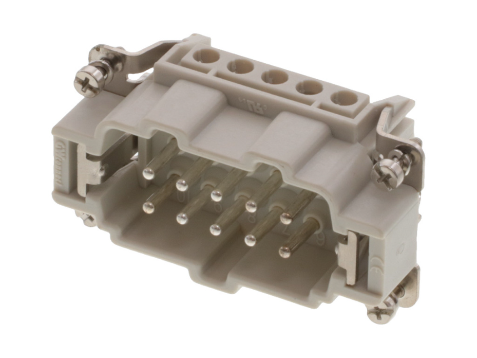 GWconnect Screw Terminal Insert, Male, 10-Pole, 16A, with Wire Protection, Silver (Ag) Plated Contacts, Size 10B «57x27»