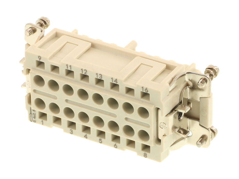 GWconnect Spring Terminal Insert, Female, 16-Pole, 16A, Numbered 1-16, Silver (Ag) Plated Contacts, Size 16B «77x27»