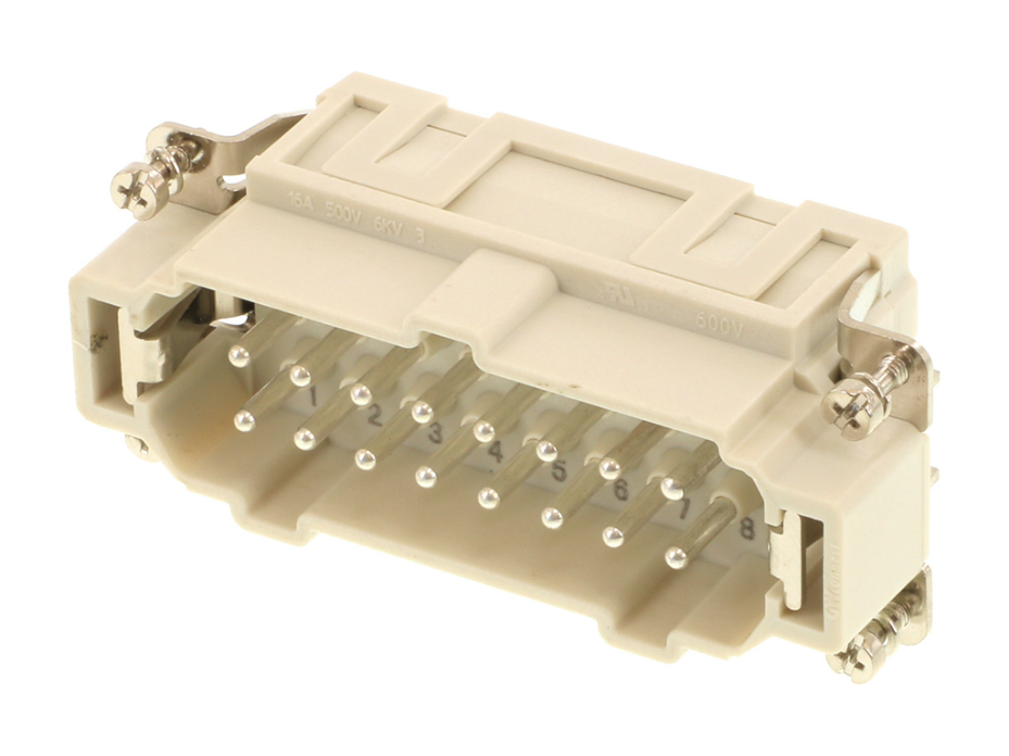 GWconnect Push-in Terminal Insert, Male, 16-Pole, 16A, Numbered 1-16, Silver (Ag) Plated Contacts, Size 16B «77x27»
