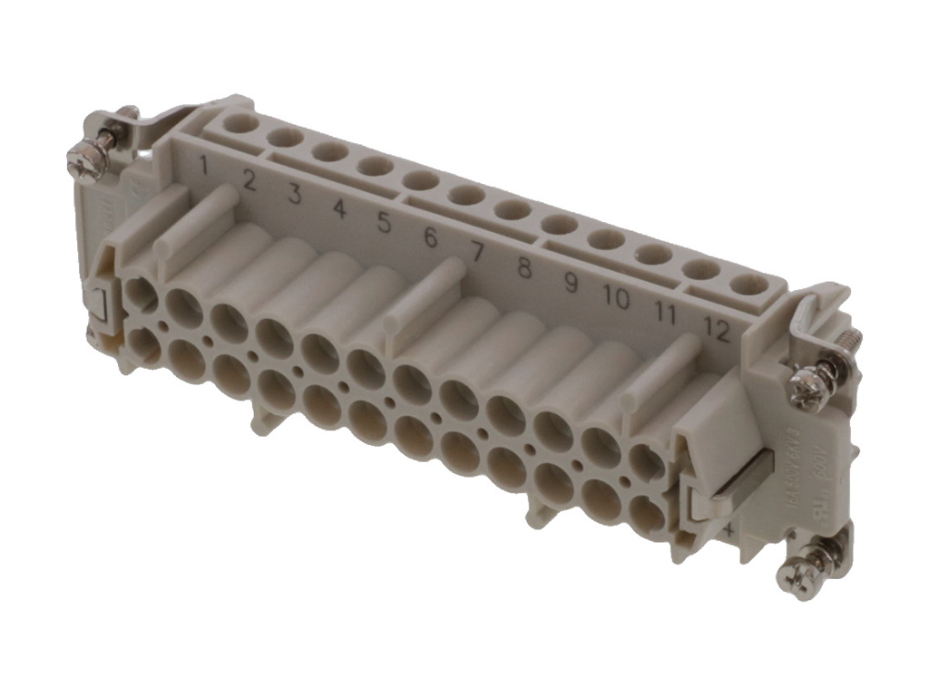 GWconnect Screw Terminal Insert, Female, 24-Pole, 16A, Numbered 1-24, with Wire Protection, Silver (Ag) Plated Contacts, Size 24B «104x27»