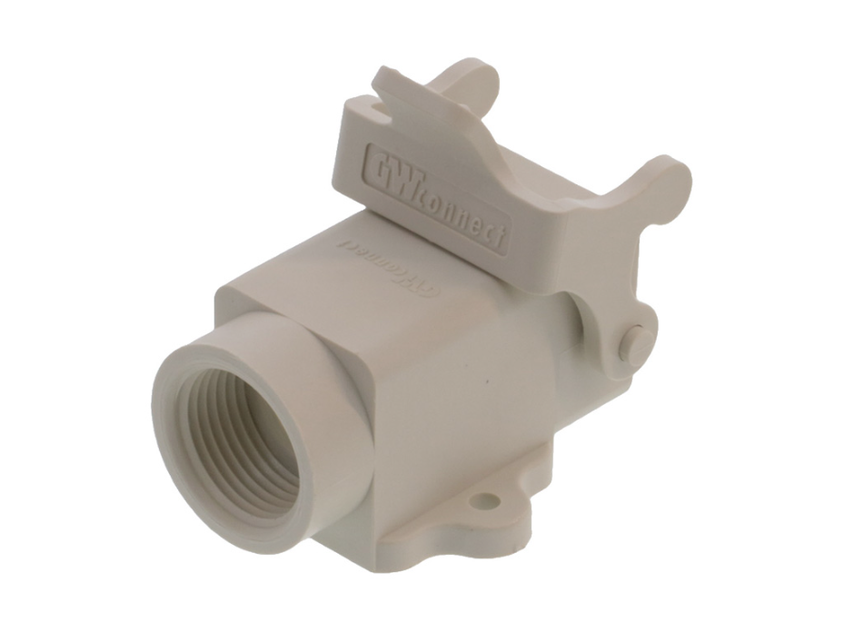 GWconnect STD - Standard, Single Lever Bulkhead Mount Housing, Polyamide, with 1 Lever, Right Angle, with Gasket, Size 3A«21x21», Pg11 Thread, Grey White