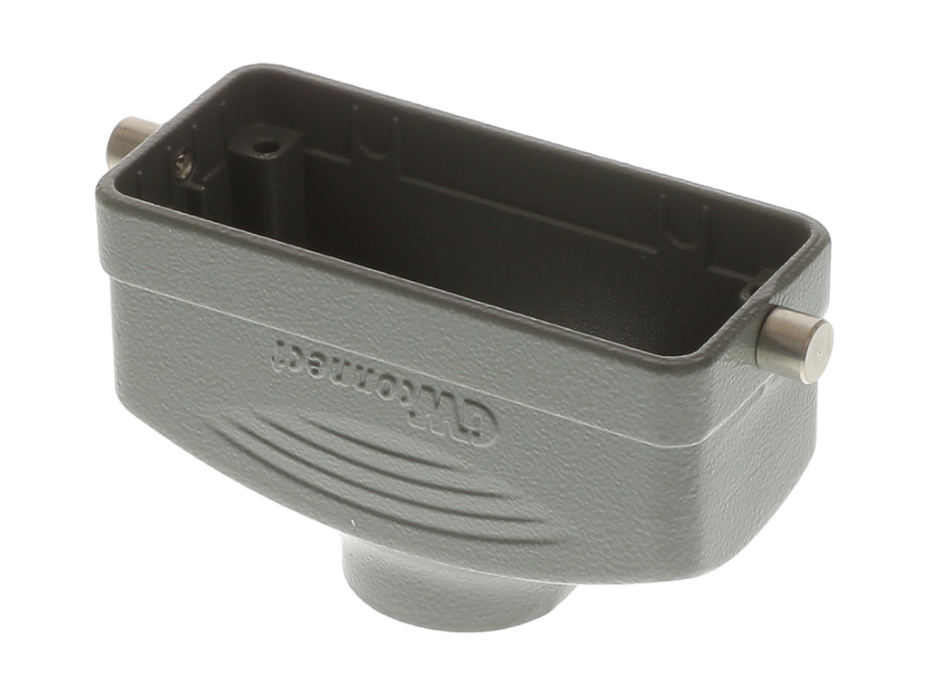 GWconnect STD - Standard, Single Lever Hood, Die-cast Aluminum, with 2 Pegs, Top Entry, Size 16B «77x27», Extended M25 Thread, Grey