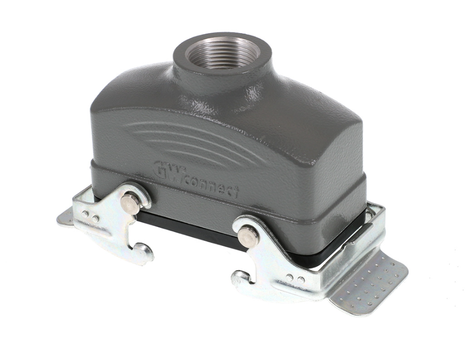GWconnect STD - Standard, Double Lever Coupler, Die-cast Aluminum, with 2 Levers, Top Entry, with Gasket, Size 16B «77x27», Extended M25 Thread,  Grey
