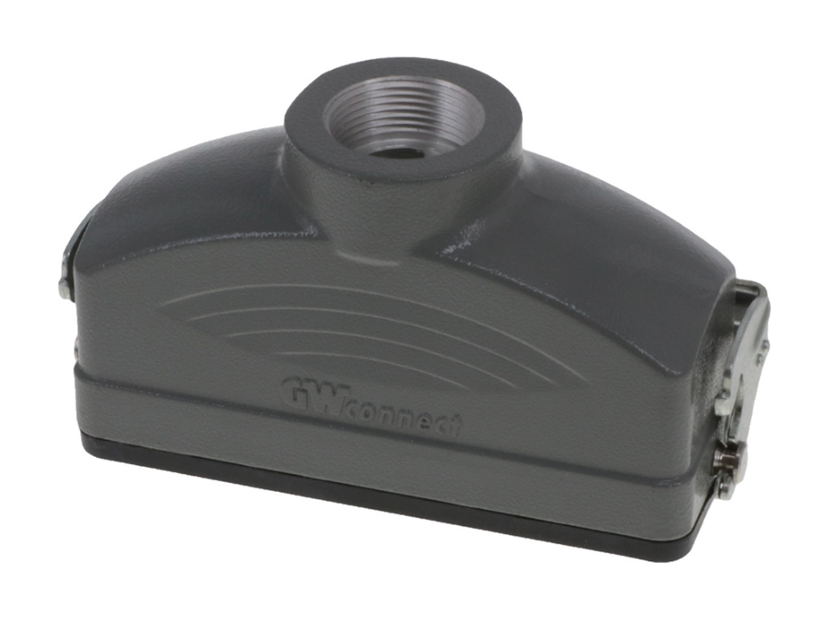 GWconnect STD - Standard, Single Lever Coupler, Die-cast Aluminum, with 1 Lever, Top Entry, with Gasket, Size 24B «104x27», Extended Pg21 Thread, Grey