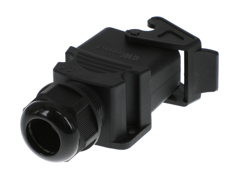 GWconnect STD - Standard, Single Lever Bulkhead Mount Housing, Polyamide, with 1 Lever, Side Entry, with Cable Gland, Size «32x13», Pg21 Thread, Black