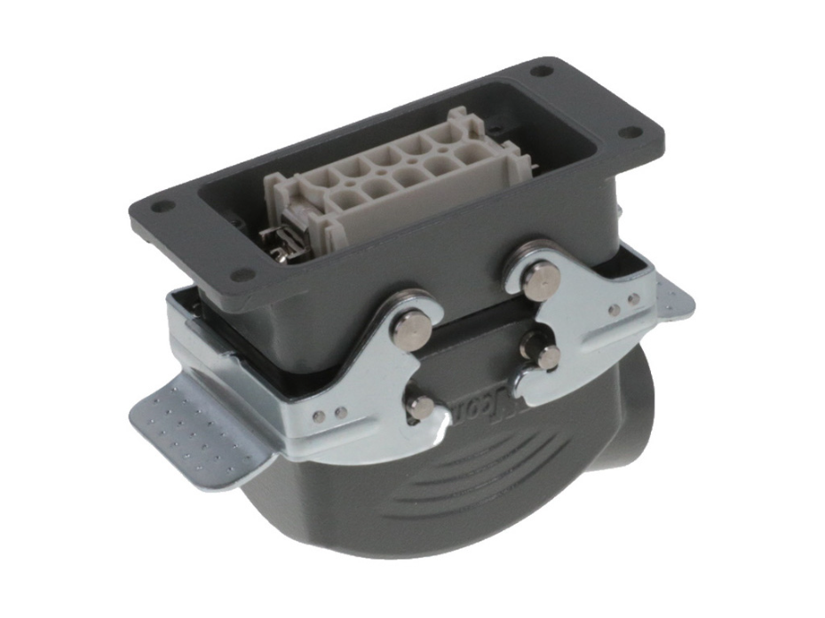 GWconnect Connector Kit, 10 Pole, Series S-E Female-Male Inserts, Pg16 Die-cast Aluminum Hood-Side Entry, Bulkhead Mount Housing-Vertical, 2 Lever, Size 10B «57x27», Grey