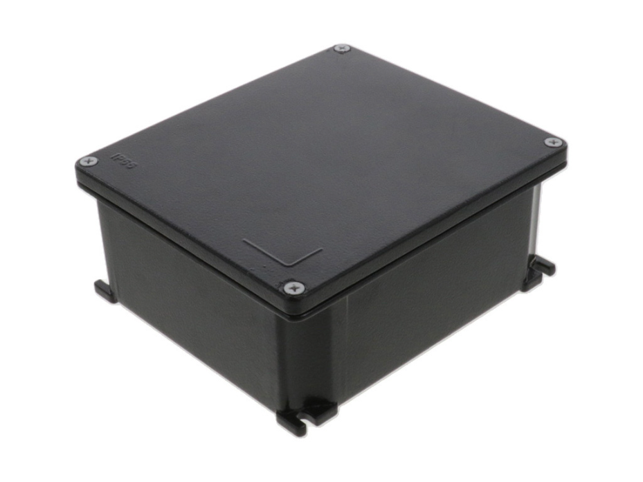 GWconnect Enclosure, Die-cast Aluminum, S-8000 Series, with External Mounting Flanges, 189 x 167 x 80mm Outside Dimensions, Black RAL 9005