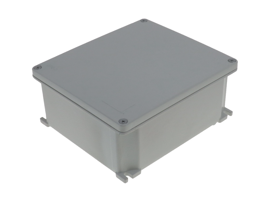 GWconnect Enclosure, Die-cast Aluminum, S-8000 Series, with External Mounting Flanges, 189 x 167 x 80mm Outside Dimensions, Light Grey RAL 7035