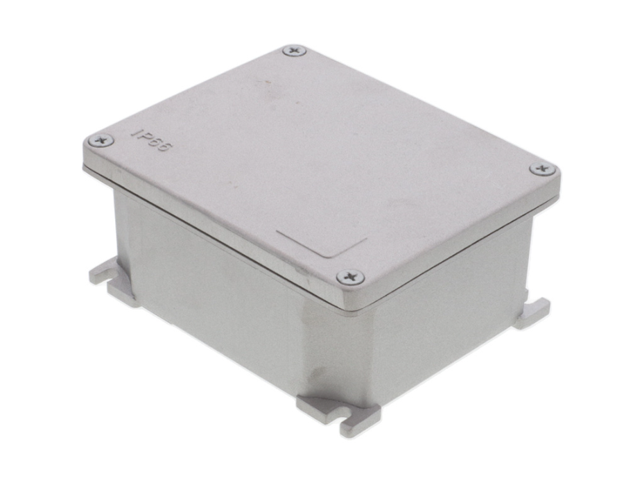 GWconnect Enclosure, Die-cast Aluminum, S-8000 Series, with External Mounting Flanges, 139 x 114 x 62mm Outside Dimensions, Sandblasted