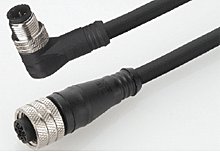 Micro-Change (M12) Double-Ended Cordset, 5 Poles, Female (Straight) to Male (90°), 0.34mm² PVC Cable, 1.0m (3.28') Length