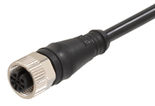 Micro-Change (M12) Single-Ended Cordset with Knurled Hexnut, 3 Poles, Female (Straight) to Pigtail, 22 AWG, Black TPU WSOR Cable, 10.0m (32.81') Length