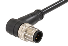 Micro-Change (M12) Single-Ended Cordset with Knurled Hexnut, 4 Poles, Male (90°) to Pigtail, 22 AWG, Black TPU WSOR Cable, 20.0m (65.62') Length