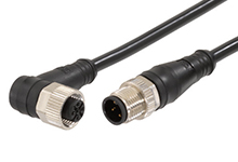 Micro-Change (M12) Double-Ended Cordset with Knurled Hexnut, 8 Poles, Male (Straight) to Female (90°), 24 AWG, Black TPU WSOR Cable, 10.0m (32.81') Length