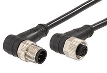 Micro-Change (M12) Double-Ended Cordset with Knurled Hexnut, 5 Poles, Female (90°) to Male (90°), 22 AWG, Unshielded WSOR Cable, Green/Yellow 5th Wire, 1.0m (3.28') Length