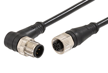 Micro-Change (M12) Double-Ended Cordset with Knurled Hexnut, 5 Poles, Female (Straight) to Male (90°), 22 AWG, Unshielded WSOR Cable, Grey 5th Wire, 0.60m (1.97') Length