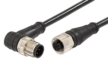 Micro-Change (M12) Double-Ended Cordset with Knurled Hexnut, 5 Poles, Male (90°) to Female (Straight), 22 AWG, Black TPU WSOR Cable, 3.0m (9.84') Length