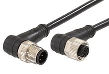 Micro-Change (M12) Double-Ended Cordset with Knurled Hexnut, 5 Poles, Male (90°) to Female (90°), 22 AWG, Black TPU WSOR Cable, 1.0m (3.28') Length
