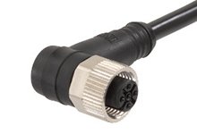 Micro-Change (M12) Single-Ended Cordset with Knurled Hexnut, 8 Poles, Female (90°) to Pigtail, 24 AWG, Black TPU WSOR Cable, 1.0m (3.28') Length