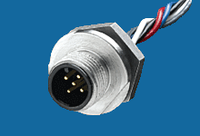Micro-Change (M12) Front Panel Mount Receptacle, 3 Poles, 1/2" - 14 NPT Threads, Male (Straight) to 22 AWG PVC Leads, 0.305m (1.0') Length