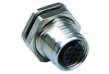 Ultra-Lock (M12) Receptacle, 8 Poles, Female, M16x1.5 Mounting Threads, PCB Pins, 5.00mm Stand-off