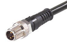 Nano-Change (M8) Single-Ended Cordset with Knurled Hexnut, 3 Poles, A-Coded, Male (Straight) to Pigtail, 24 AWG, Black TPU WSOR Cable, 10.0m (32.81') Length