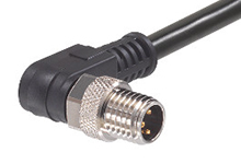 Nano-Change (M8) Single-Ended Cordset with Knurled Hexnut, 5 Poles, B-Coded, Male (90°) to Pigtail, 24 AWG, Black TPU WSOR Cable, 2.0m (6.56') Length