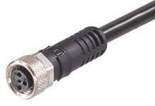 Nano-Change (M8) Single-Ended Cordset with Knurled Hexnut, 5 Poles, B-Coded, Female (Straight) to Pigtail, 24 AWG, Black TPU WSOR Cable, 2.0m (6.56') Length