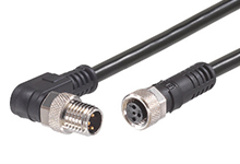 Nano-Change (M8) Double-Ended Cordset with Knurled Hexnut, 5 Poles, Female (Straight) to Male (90°), 24 AWG, WSOR Cable, 1.0m (3.28') Length