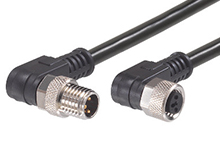 Nano-Change (M8) Double-Ended Cordset with Knurled Hexnut, 4 Poles, Female (90°) to Male (90°), 24 AWG, WSOR Cable, 2.0m (6.56') Length