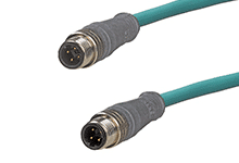 Micro-Change (M12) Double-Ended Cordset, 4 Poles, D-Coded, Male (Straight) to Male (Straight), 26 AWG, Shielded TPE Cable, 50.0m (164.04') Length, 6.00mm (.236") Diameter, Teal