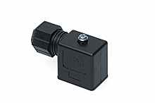 mPm DIN Valve Connector, Form B-11mm, External Thread, 2 Pole Plus Ground Terminal, 250V AC/300V DC, Black, Nitrile Gasket