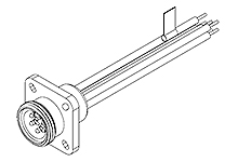 Mini-Change A-Size Receptacle, 6 Poles, Male (Straight) to 16 AWG Leads, 0.305m (1.0') Length with Mounting Flange