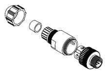 Micro-Change (M12) Drop Connector, Threaded, Single Keyway, Straight Male 5 Poles