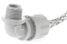 MAX-LOC Strain Relief Cord-Sealing Grip, 1/2" NPT, 90° Angle Male with O-Ring, Cable Diameter 4.75-6.35mm (.187-.250"), Stainless Steel