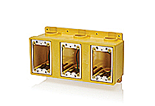 Watertite Three-Gang FD PVC, Non-metallic Box, Yellow, 88.9mm (3.50") Depth, 109.1 Cubic Inch Capacity, 1" unthreaded conduit openings with reducers for 3/4" and 1/2" conduit