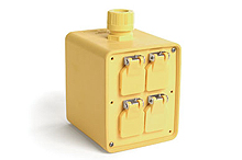 Super-Safeway Multiple Outlet Box, 2-Sided, F3 (3/4") Cord Grip Body, with (2) Double Duplex Cover Plates with Flip Lids