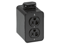 Super-Safeway Multiple Outlet Box, Black, Standard Depth, 2-Sided, NEMA 5-15 Duplex Receptacles, Cord Clamp, Duplex Cover Plates