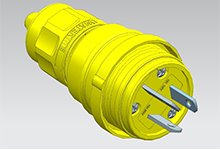 Watertite Extreme Plug, 3 Pole/3 Wire, Non-NEMA, 15A/125V, 10A/250V, Cord Grip Body Size F2, Silicone Husk