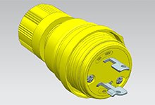 Watertite Extreme Plug, Locking Blade, 2 Pole/2 Wire, NEMA L1-15, 125V, Cord Grip Body Size F2, Petrochemical Grade
