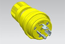 Watertite Extreme Plug with Locking Blade, 2 Pole/3 Wire, NEMA L7-15, 277V, Cord Grip Body Size F2, Petrochemical Grade