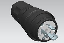Watertite Extreme Plug with Locking Blade, 2 Pole/3 Wire, NEMA L5-15, 125V, Cord Grip Body Size F2, Black, Petrochemical Grade