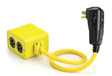 Super-Safeway Right-Angle Industrial GFCI, Portable, Single Phase, Automatic Reset, Outlet Box, NEMA 5-15 Double Duplex with Flip Lids, 15A, 120V, 0.61m (2.0') Cord Length
